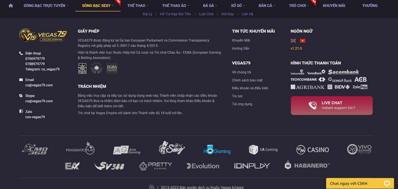 Có nhiều cách thức liên hệ với nhà cái cá cược Vegas Empire 